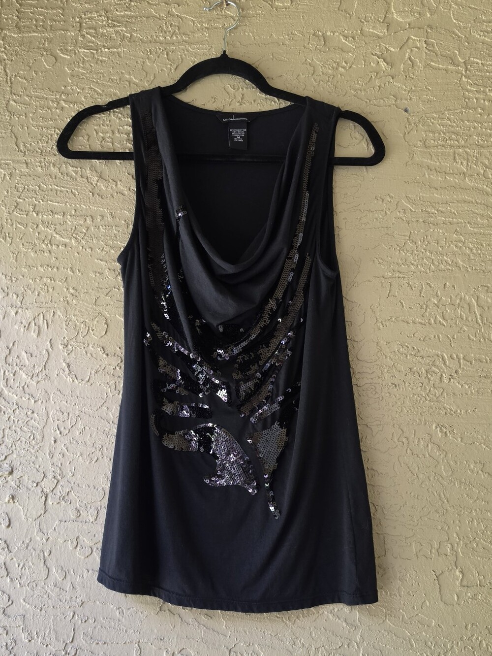 Moda International Black Sequin Cowl Neck Tank Top Size M